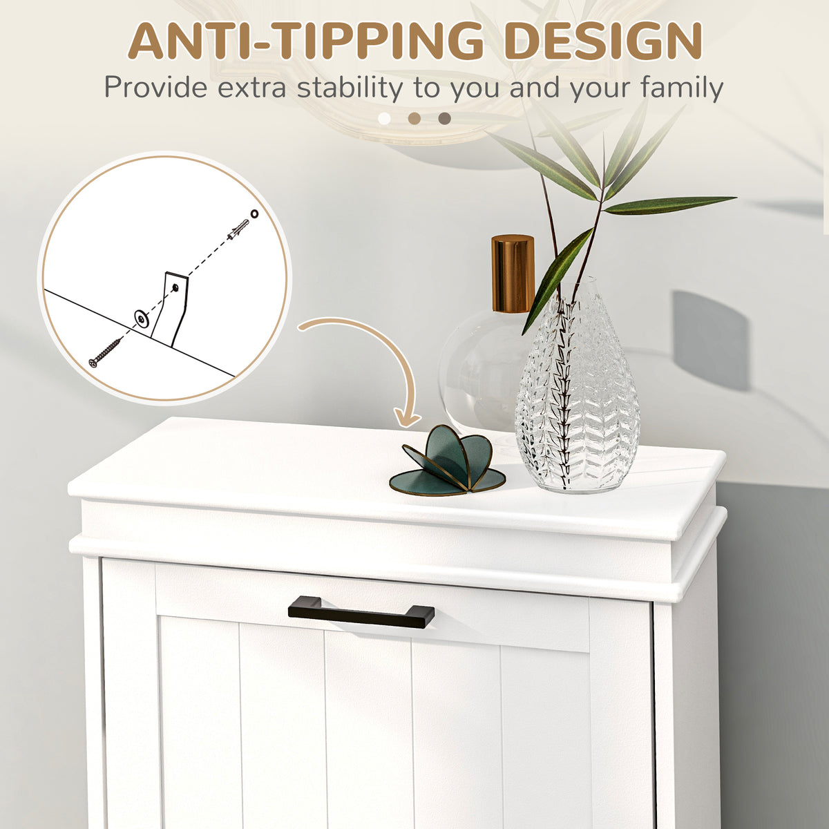 Narrow White Shoe Storage Cabinet - 2 Flip Drawers-Home Furnishings > Storage & Organization > Shoe Storage Cabinets & Racks-DECOROLALA