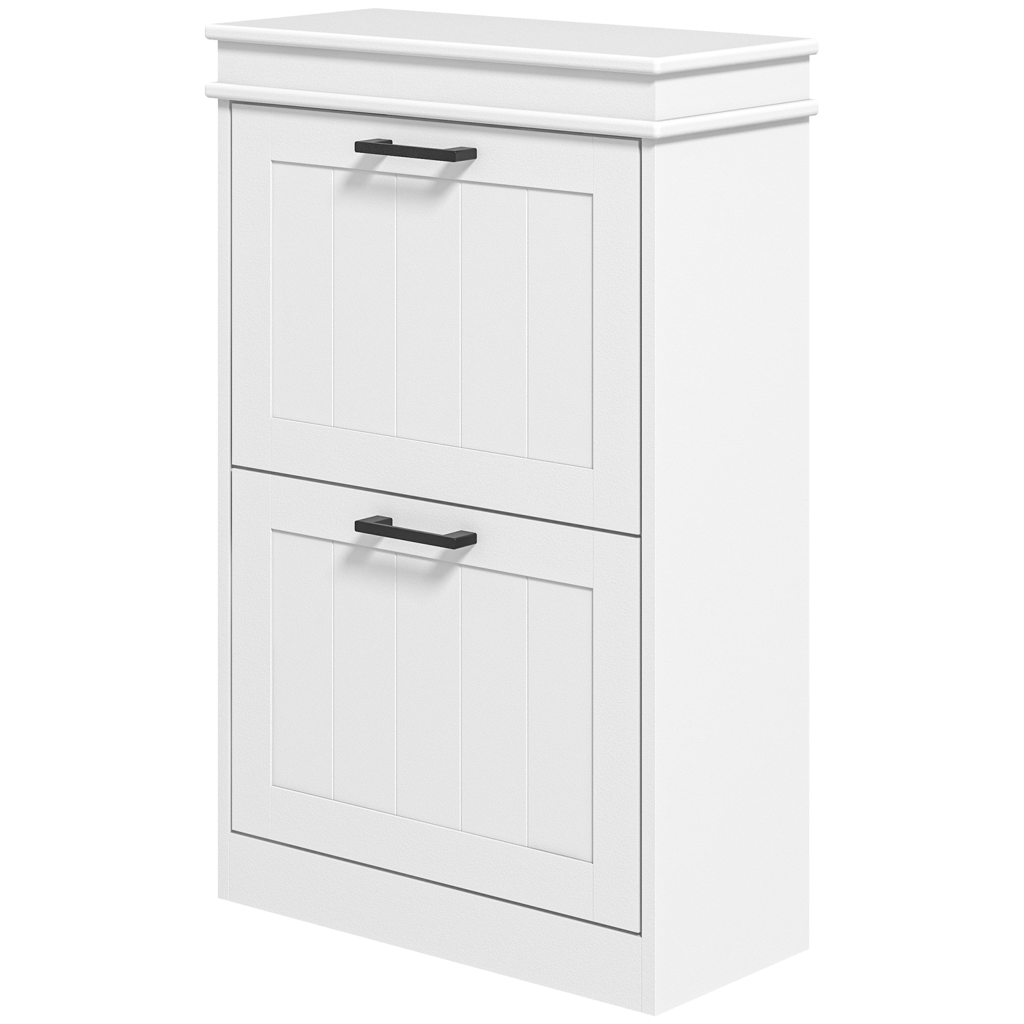 Narrow White Shoe Storage Cabinet - 2 Flip Drawers-Home Furnishings > Storage & Organization > Shoe Storage Cabinets & Racks-DECOROLALA