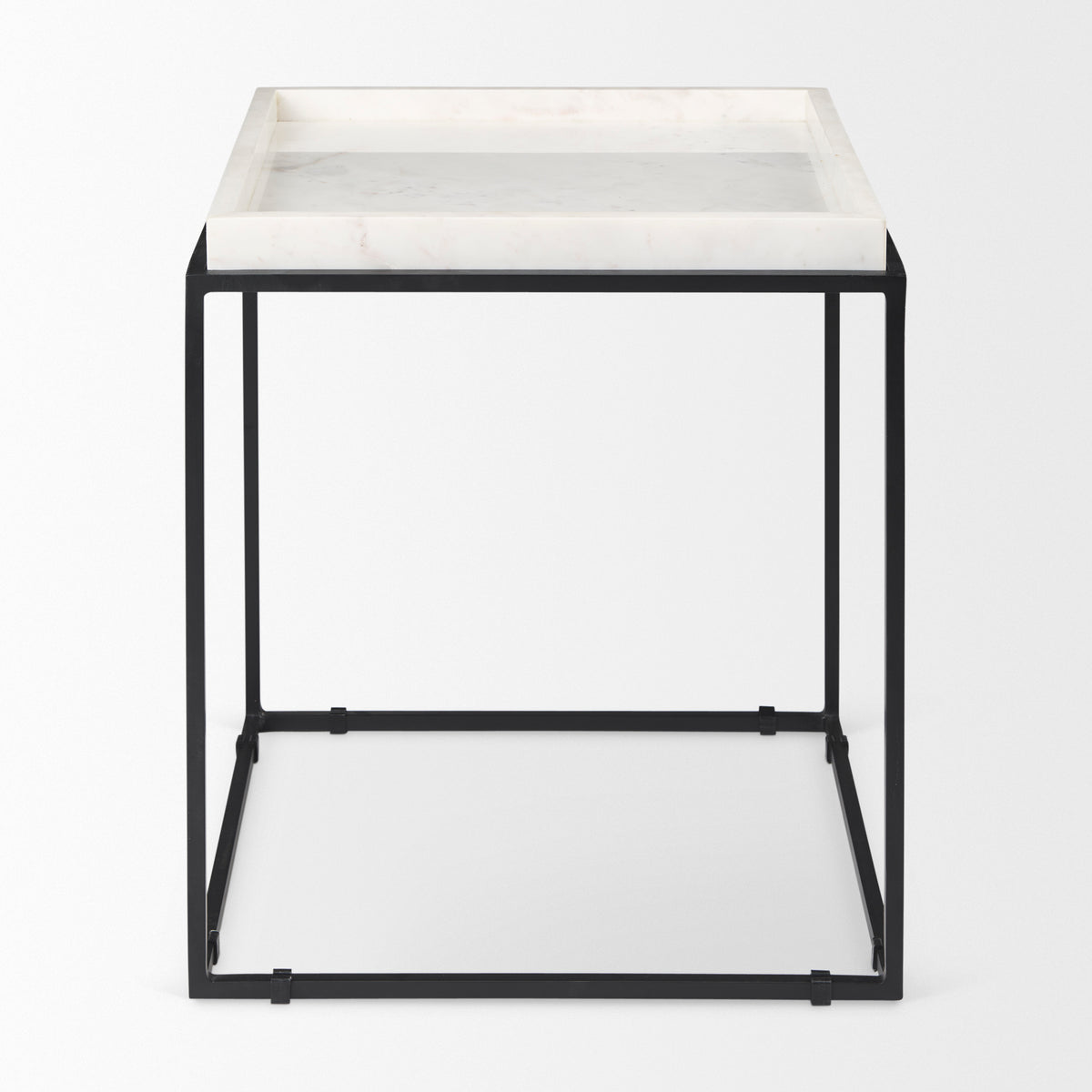 Nathan II 18" x 20" Square Top White Marble and Black Metal End/Side Table-End and Side Tables-DECOROLALA