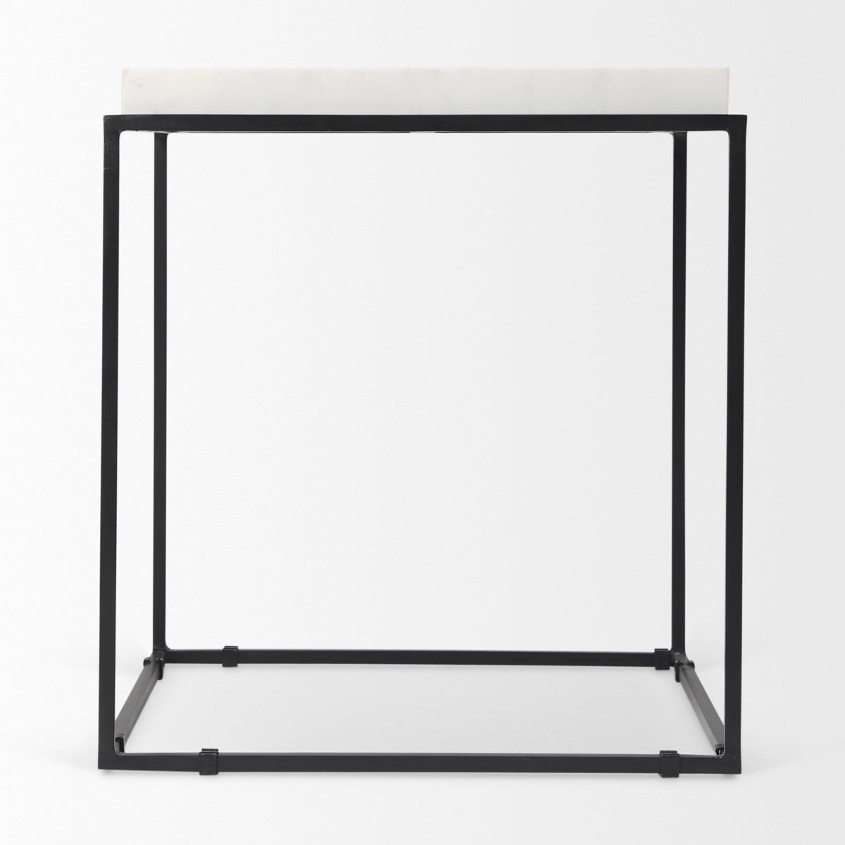 Nathan II 18" x 20" Square Top White Marble and Black Metal End/Side Table-End and Side Tables-DECOROLALA