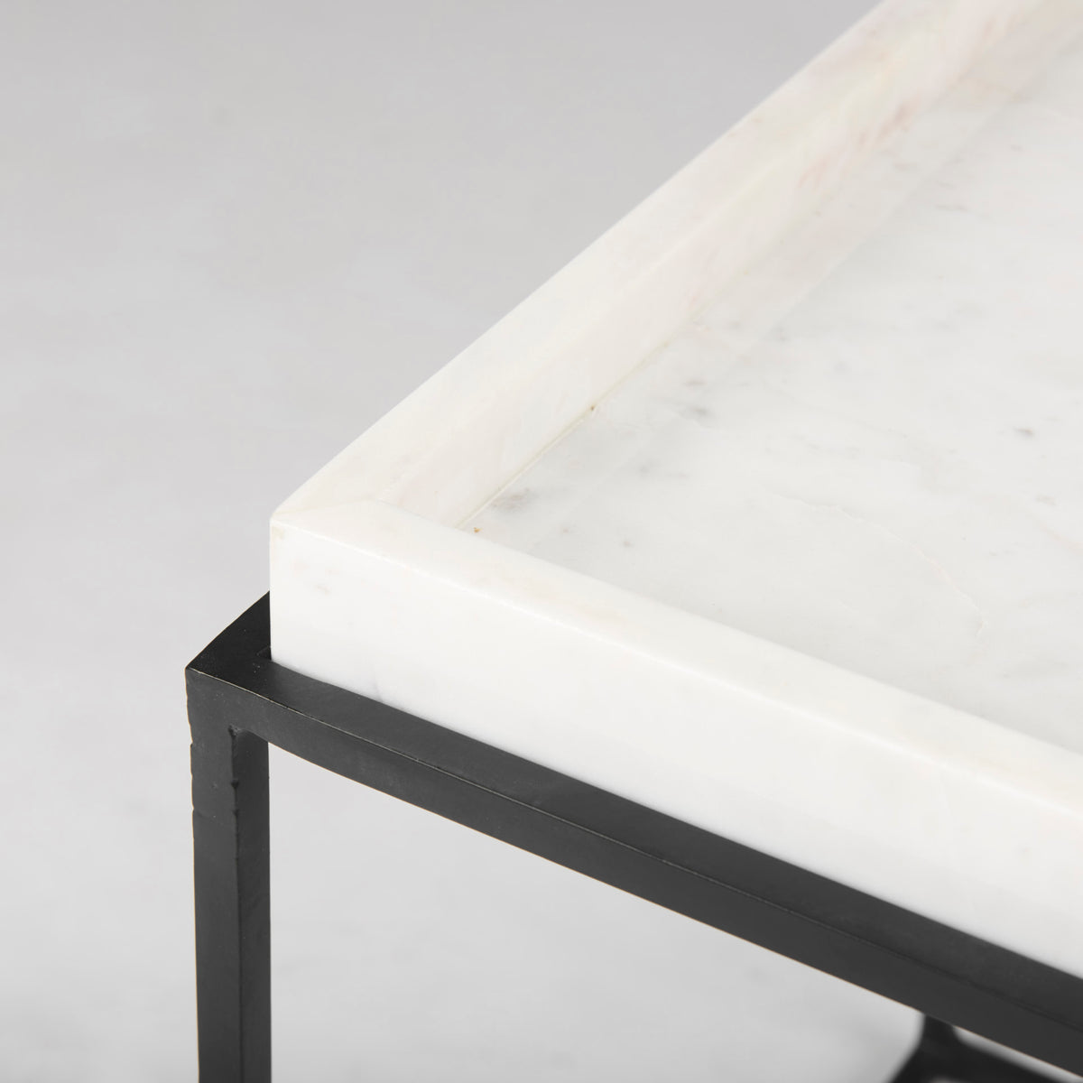 Nathan II 18" x 20" Square Top White Marble and Black Metal End/Side Table-End and Side Tables-DECOROLALA