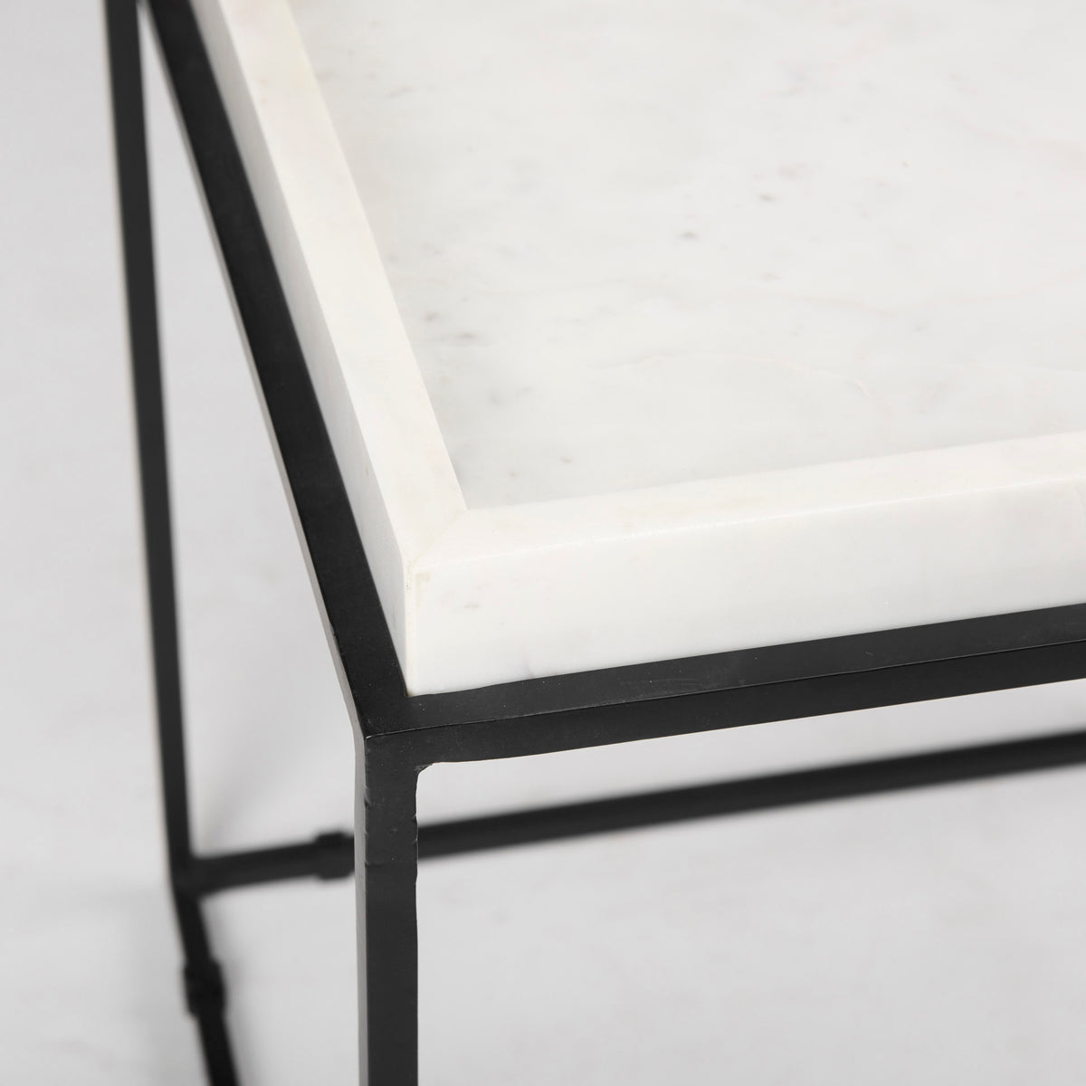 Nathan II 18" x 20" Square Top White Marble and Black Metal End/Side Table-End and Side Tables-DECOROLALA