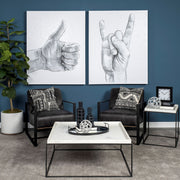 Nathan II 18" x 20" Square Top White Marble and Black Metal End/Side Table-End and Side Tables-DECOROLALA