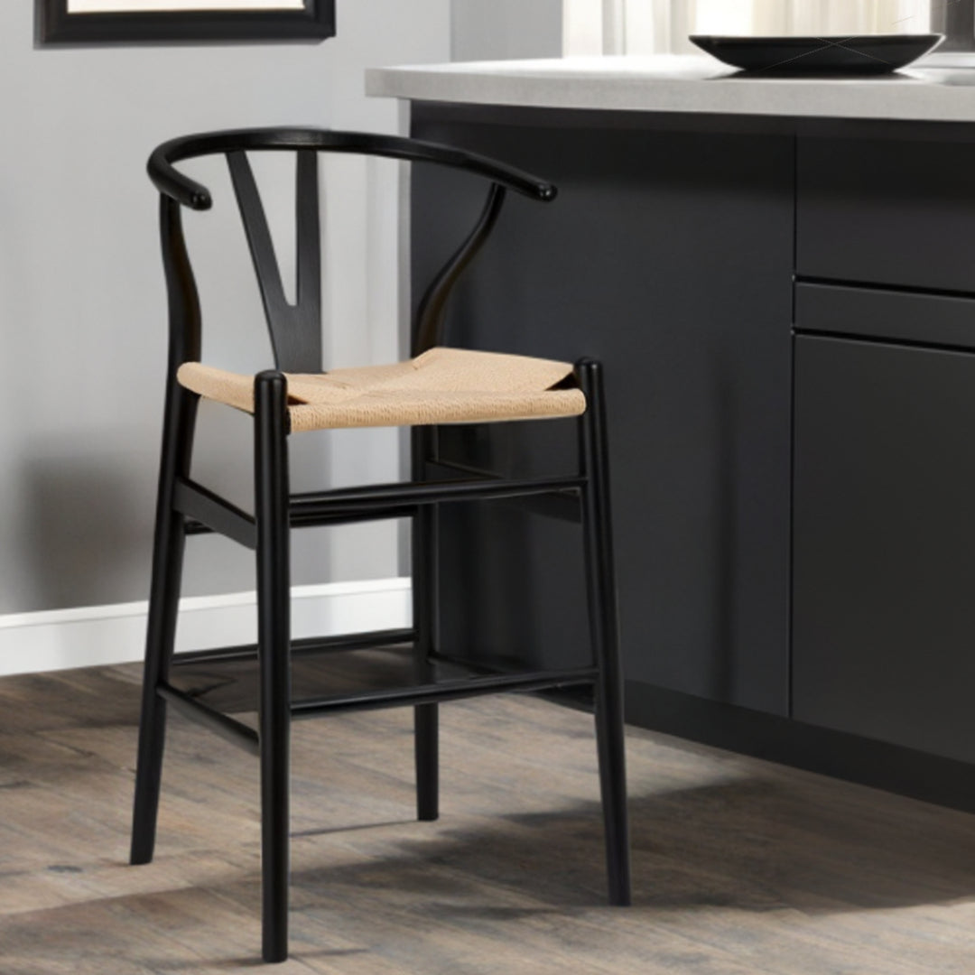 Natural And Black Solid Wood Counter Height Bar Chair-Bar Chairs-DECOROLALA