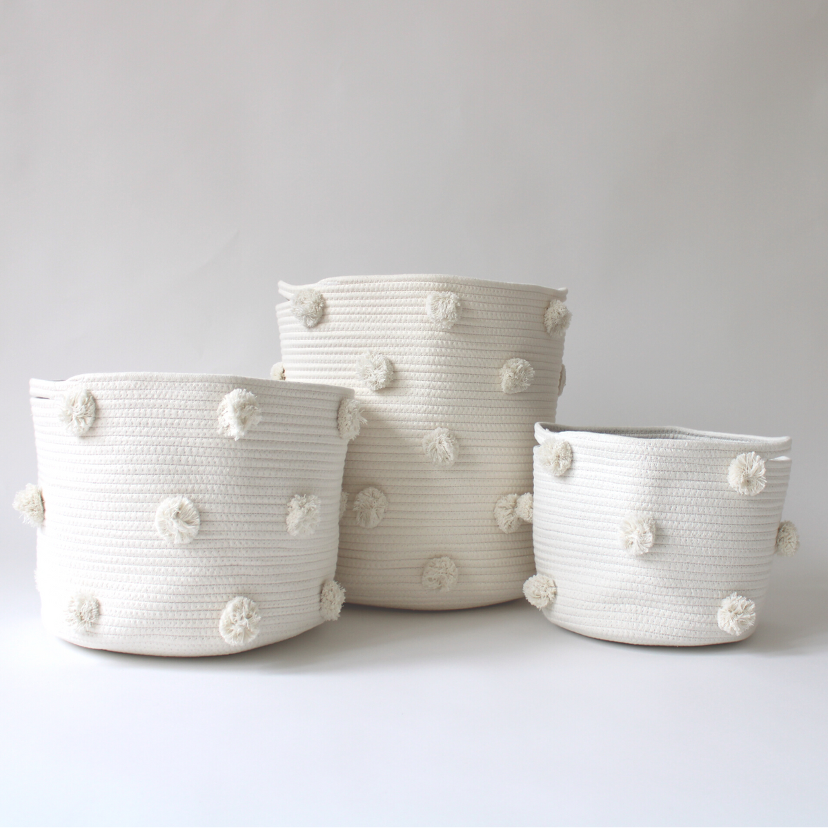 Natural Pom Basket - Large-Baskets-DECOROLALA