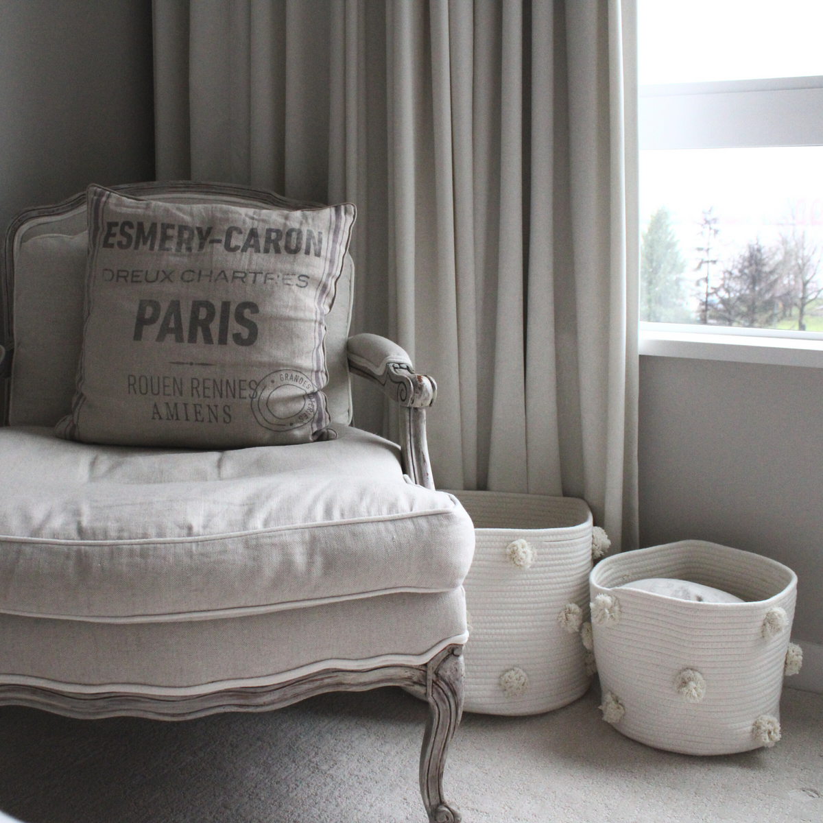 Natural Pom Basket - Large-Baskets-DECOROLALA