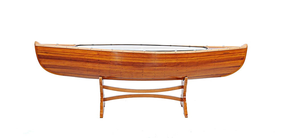 Natural Solid Wood and Glass Canoe Coffee Table-Coffee Tables-DECOROLALA