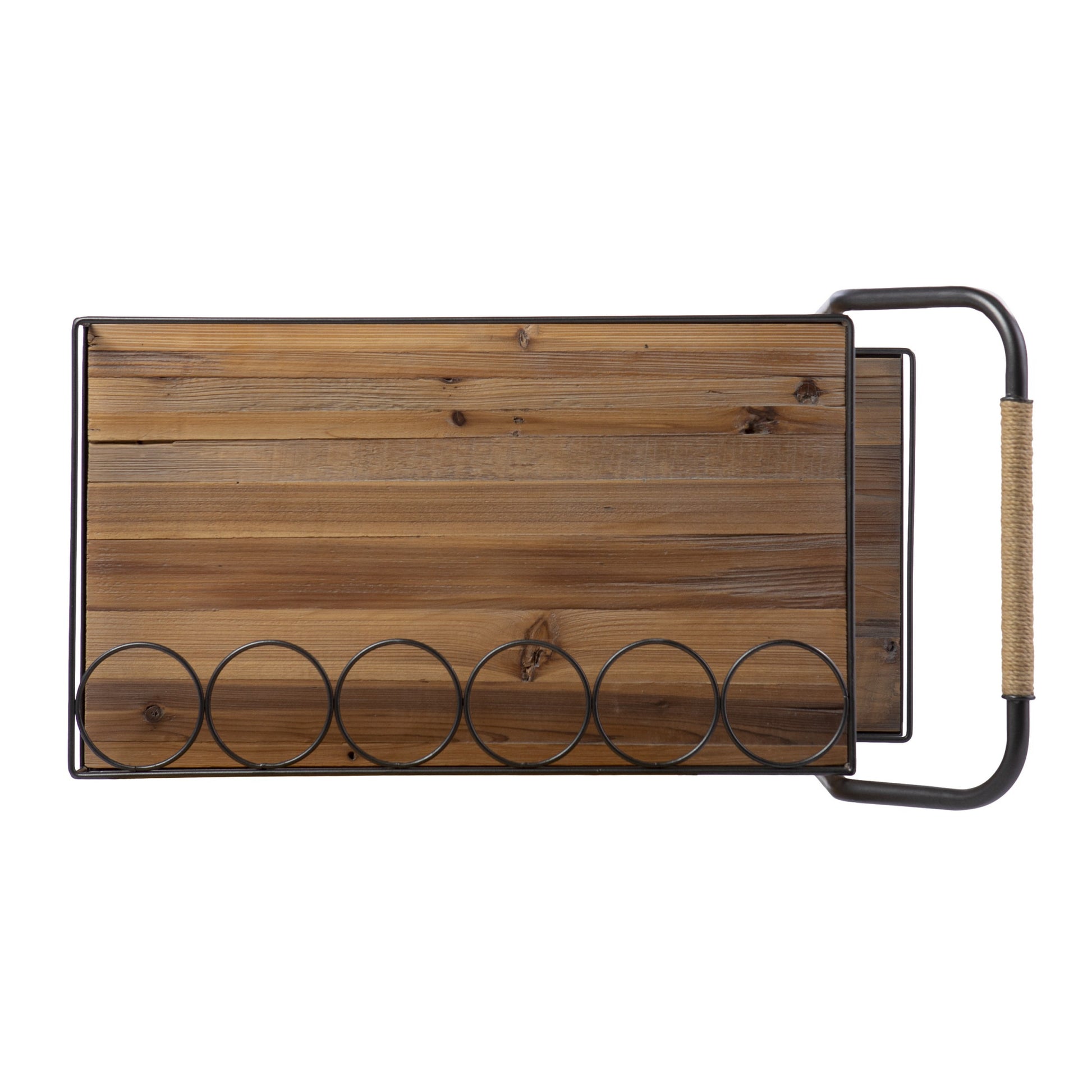 Natural and Black Iron And Reclaimed Wood Rolling Bar Cart With Wine Storage-Bar Cart-DECOROLALA