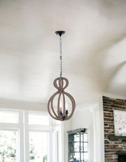 Natural and Black Iron and Rope Three Light Ceiling Light-Chandeliers-DECOROLALA