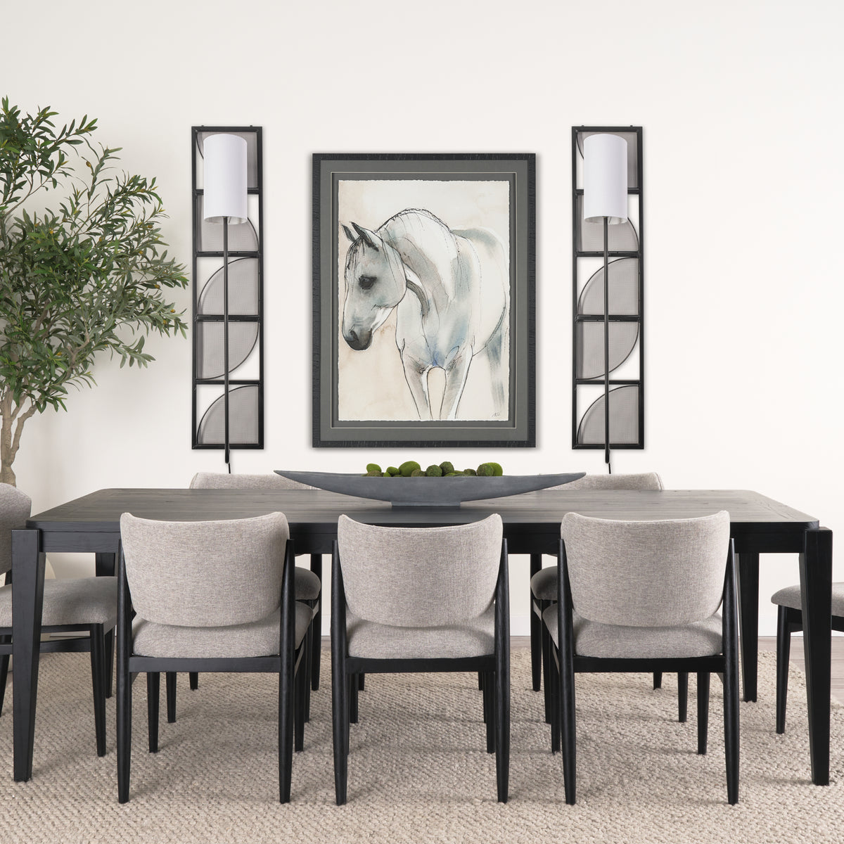 Navin 10x46.5 Black Metal Body White Fabric Shade Rectangular Wall Sconce-Wall Sconces-DECOROLALA