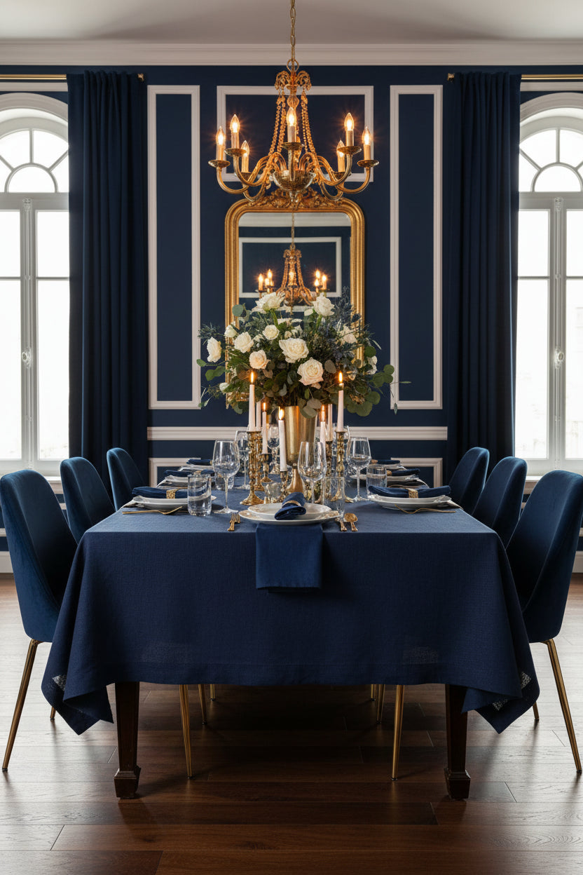 Navy Blue Tablecloth - Handmade Softened Linen Cotton Mix-n/a-DECOROLALA