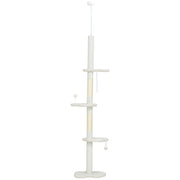 88.5"-100.5" Floor to Ceiling Cat Tree, Cat Tower with Scratching Posts, Cloud Shaped Platforms, Dangling Balls, Cream