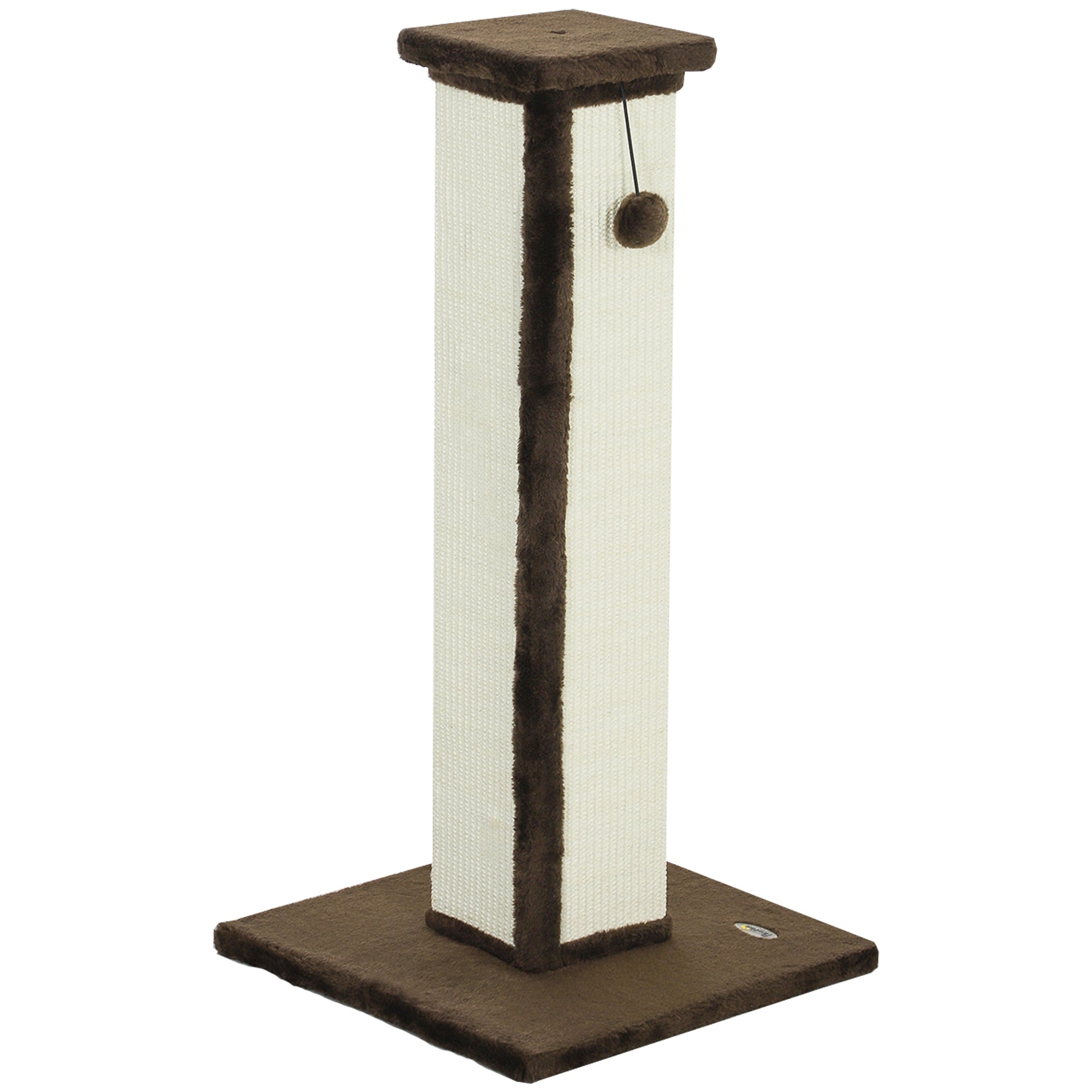 32" Tall Cat Scratching Post for Indoor Cats and Kittens, Sisal Cat Scratcher with Hanging Ball Soft Plush, Brown