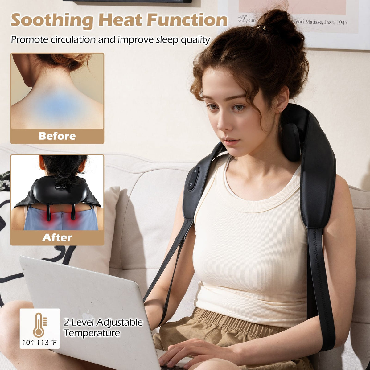 Neck Shoulder Massager with 2 Heat Levels for Pain Relief-Black-Massage & Relaxation Products-DECOROLALA
