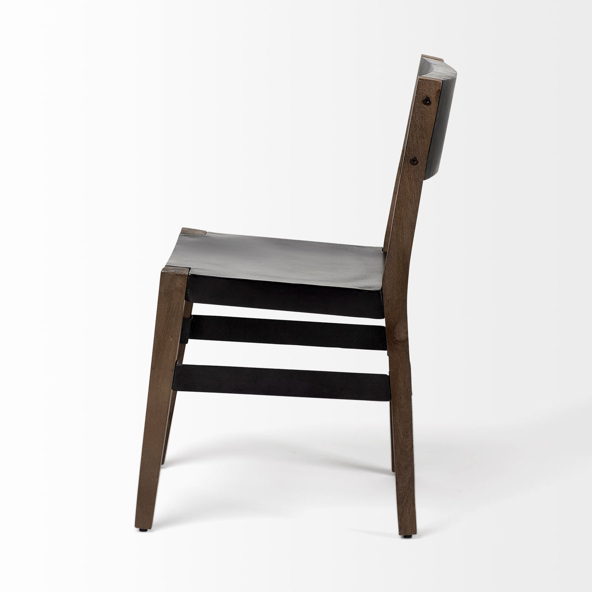 Nell Open Back Dining Side Chair | Black Iron w/ Brown Wooden-Dining Chairs-DECOROLALA