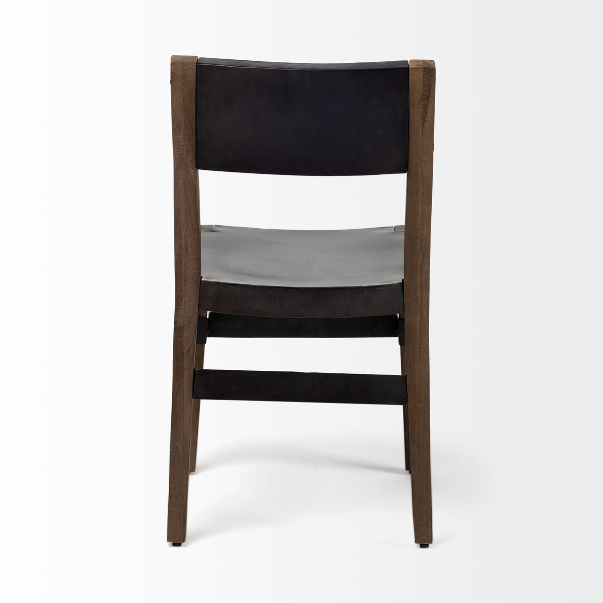 Nell Open Back Dining Side Chair | Black Iron w/ Brown Wooden-Dining Chairs-DECOROLALA