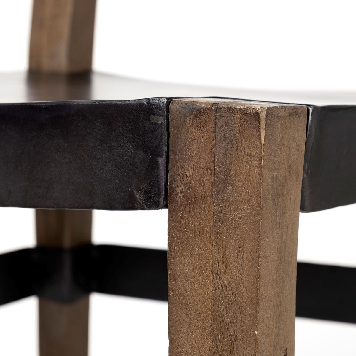 Nell Open Back Dining Side Chair | Black Iron w/ Brown Wooden-Dining Chairs-DECOROLALA