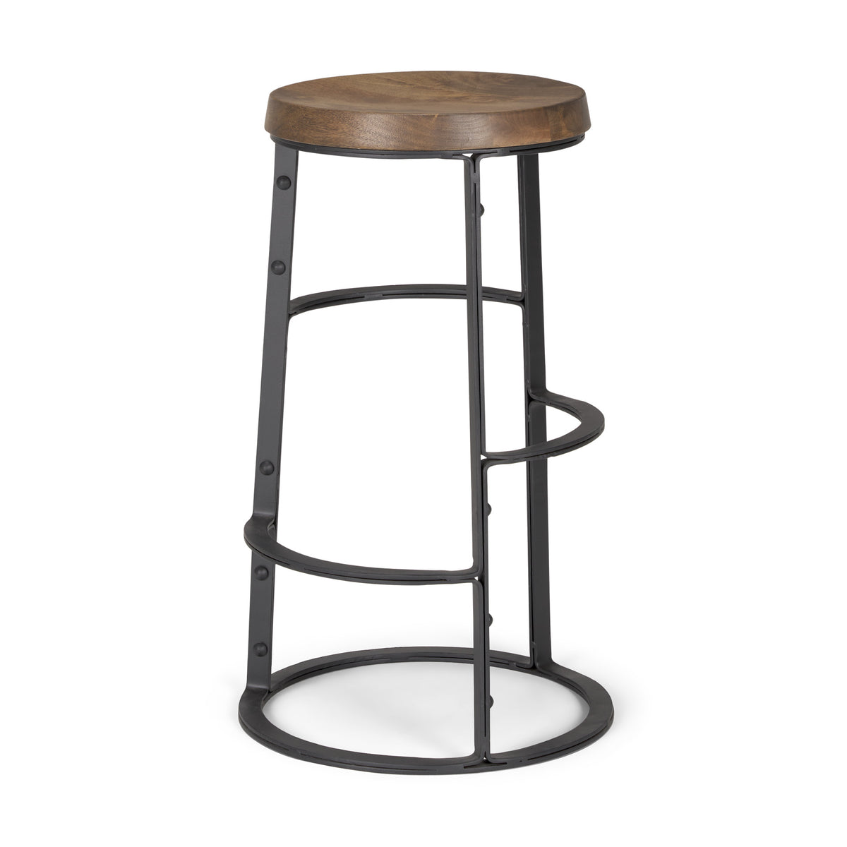 Neo 26.3" Seat Height Brown Wood Seat Black Metal Frame Stool-Bar Stools-DECOROLALA