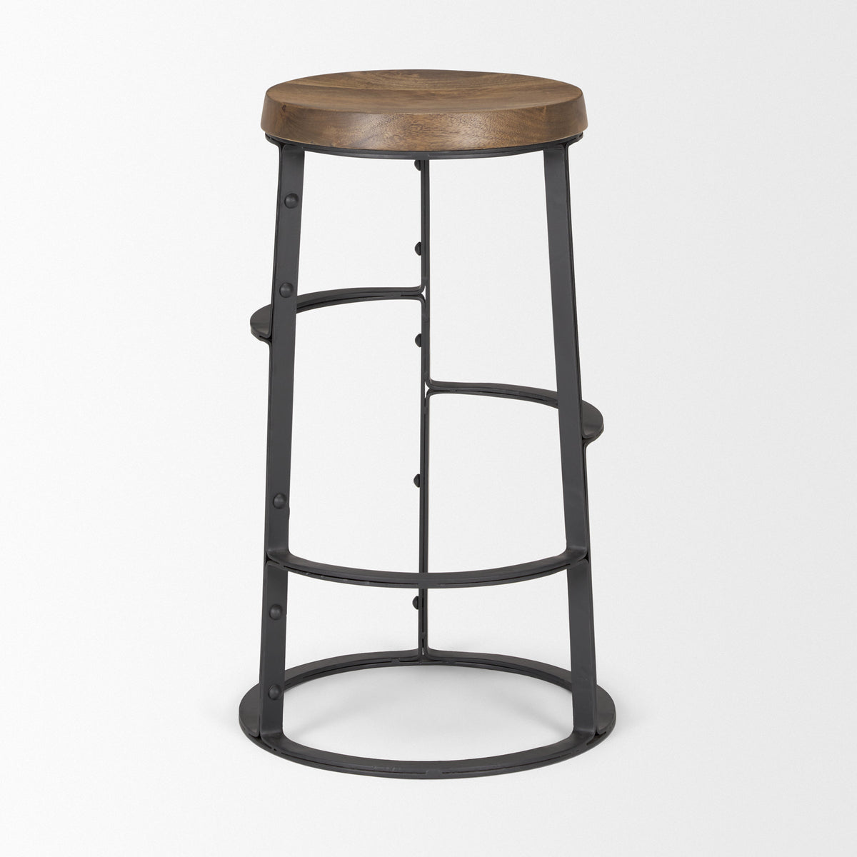 Neo 26.3" Seat Height Brown Wood Seat Black Metal Frame Stool-Bar Stools-DECOROLALA