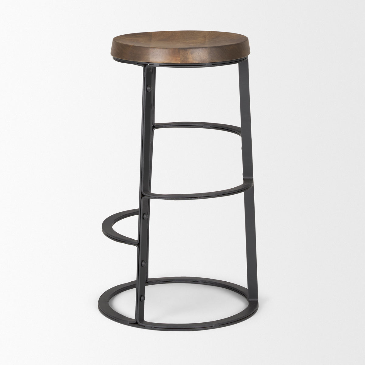 Neo 26.3" Seat Height Brown Wood Seat Black Metal Frame Stool-Bar Stools-DECOROLALA