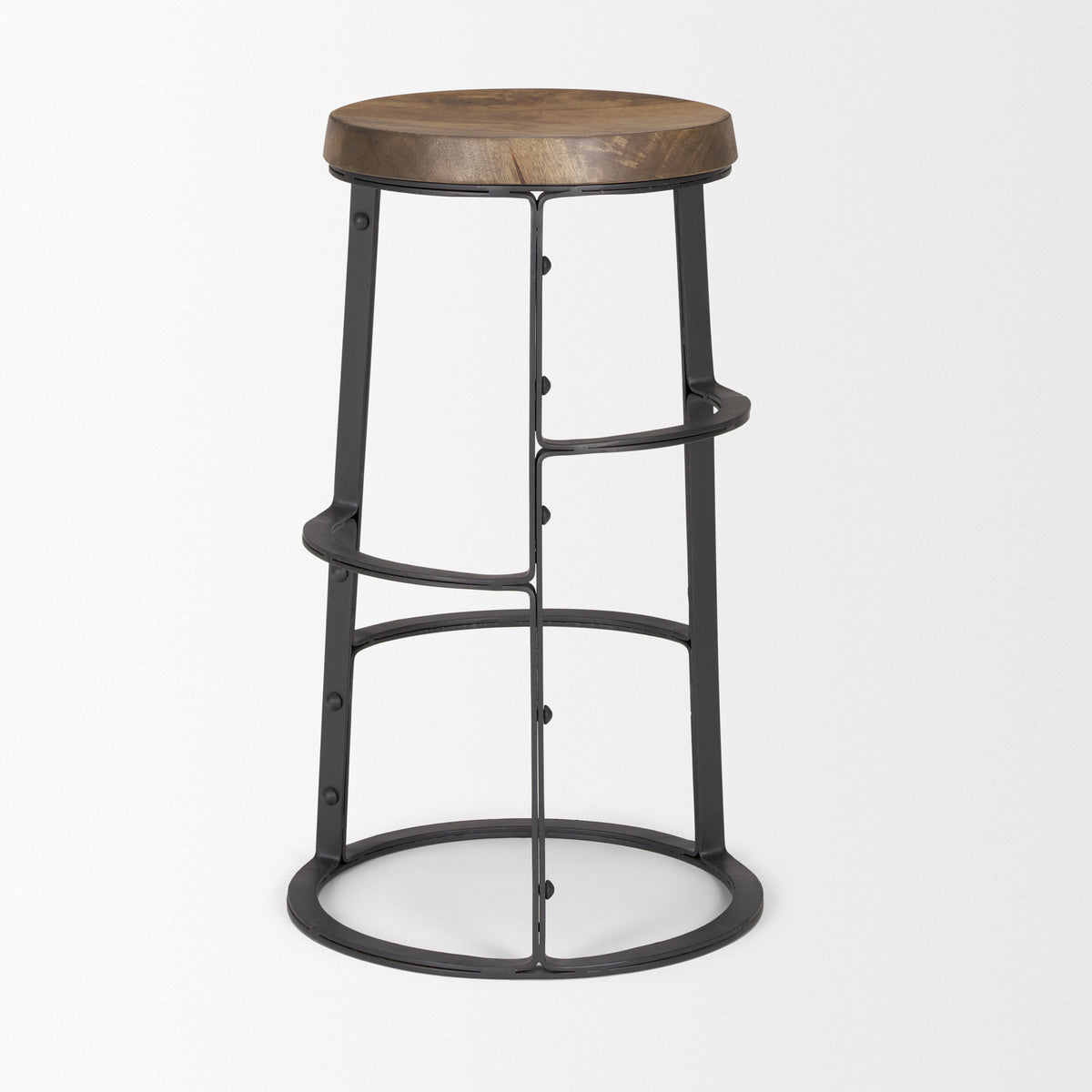 Neo 26.3" Seat Height Brown Wood Seat Black Metal Frame Stool-Bar Stools-DECOROLALA
