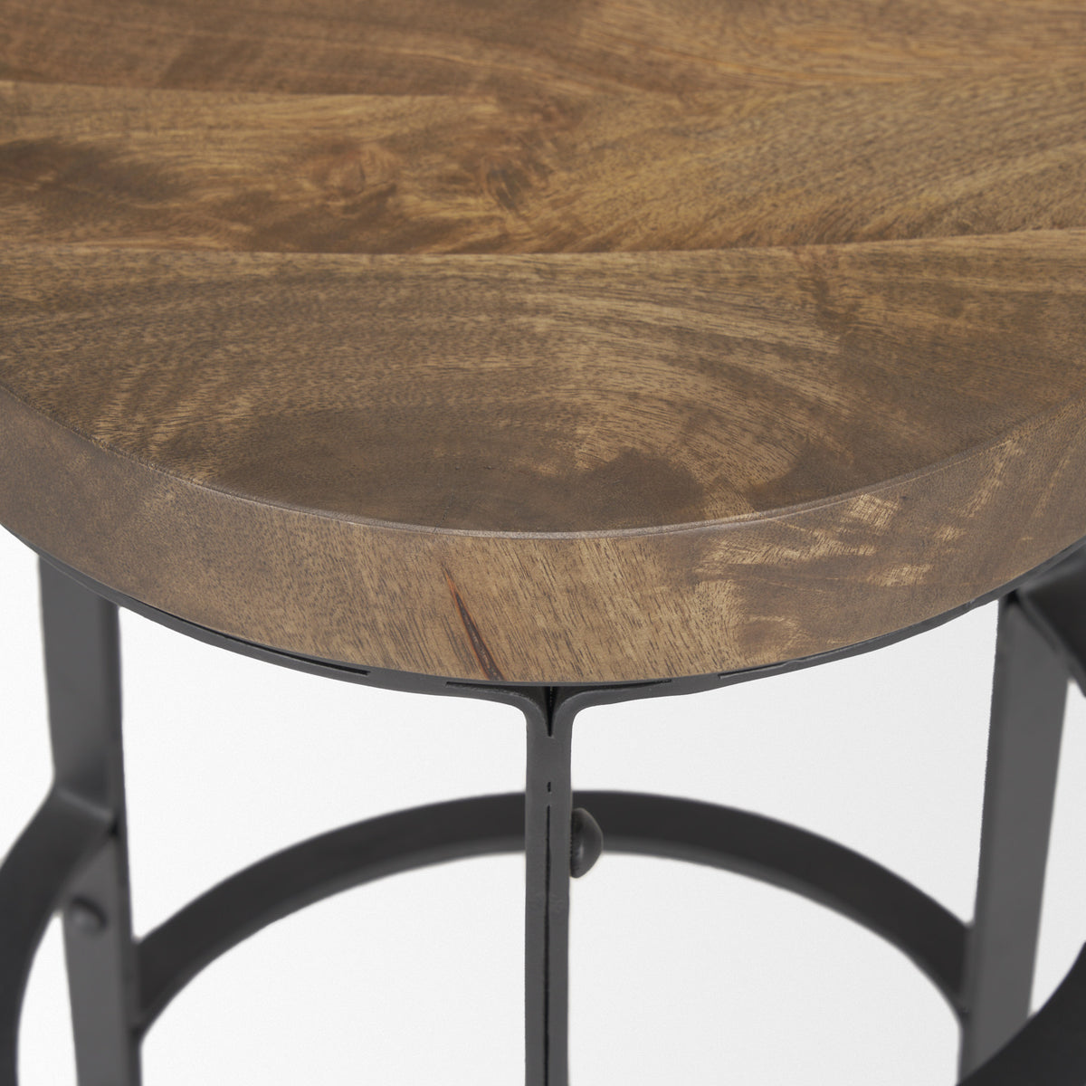 Neo 26.3" Seat Height Brown Wood Seat Black Metal Frame Stool-Bar Stools-DECOROLALA