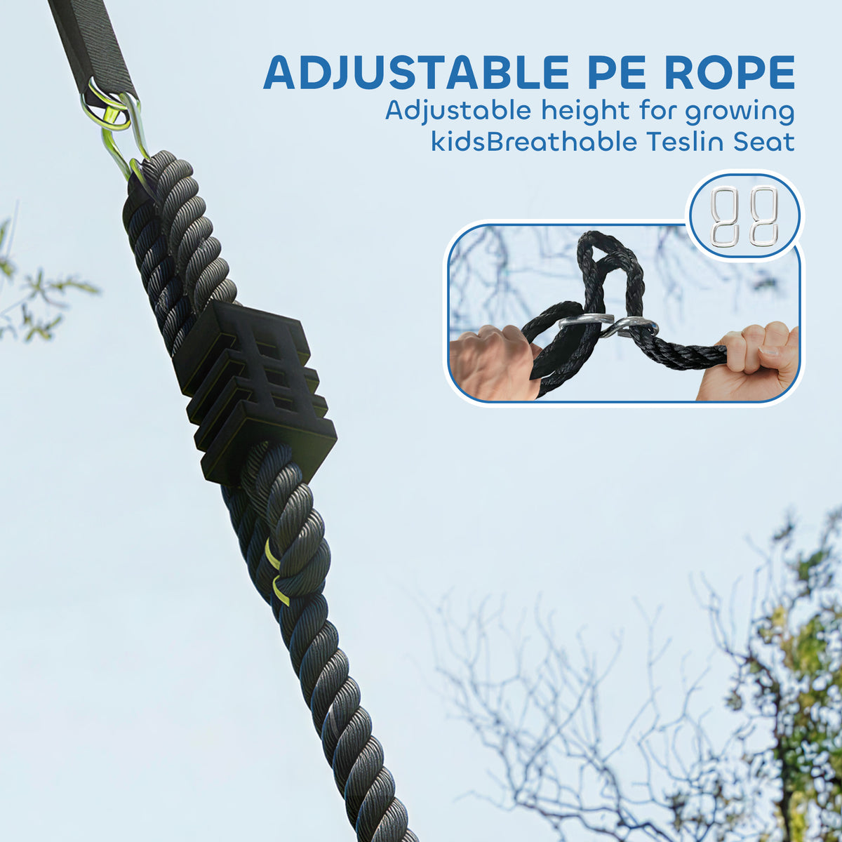 Nest Swing Adjustable Ropes Tree Straps Basket Swing for Kids, 58" x 30", 660 lbs Capacity for Indoor Outdoor, Blue-Toys & Games > Kids Outdoor Play > Gym Sets & Swings-DECOROLALA