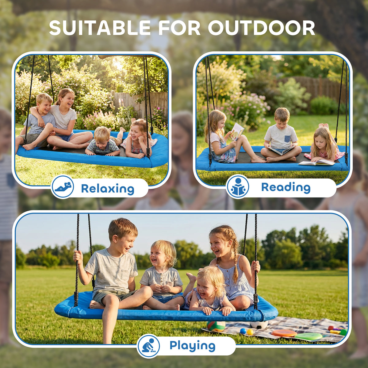 Nest Swing Adjustable Ropes Tree Straps Basket Swing for Kids, 58" x 30", 660 lbs Capacity for Indoor Outdoor, Blue-Toys & Games > Kids Outdoor Play > Gym Sets & Swings-DECOROLALA