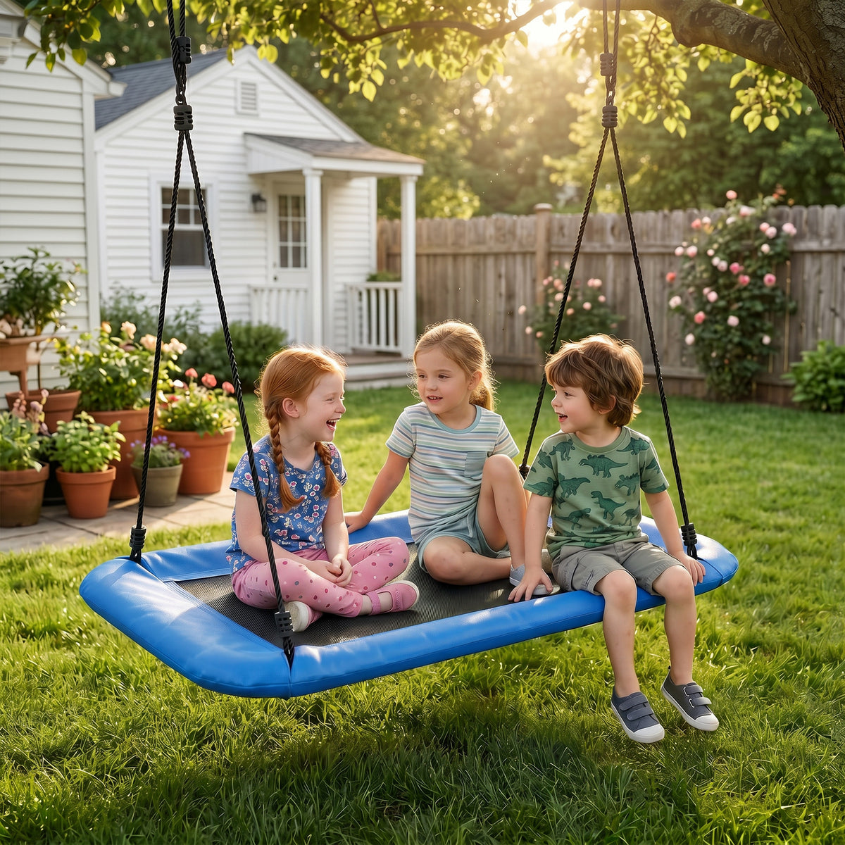 Nest Swing Adjustable Ropes Tree Straps Basket Swing for Kids, 58" x 30", 660 lbs Capacity for Indoor Outdoor, Blue-Toys & Games > Kids Outdoor Play > Gym Sets & Swings-DECOROLALA