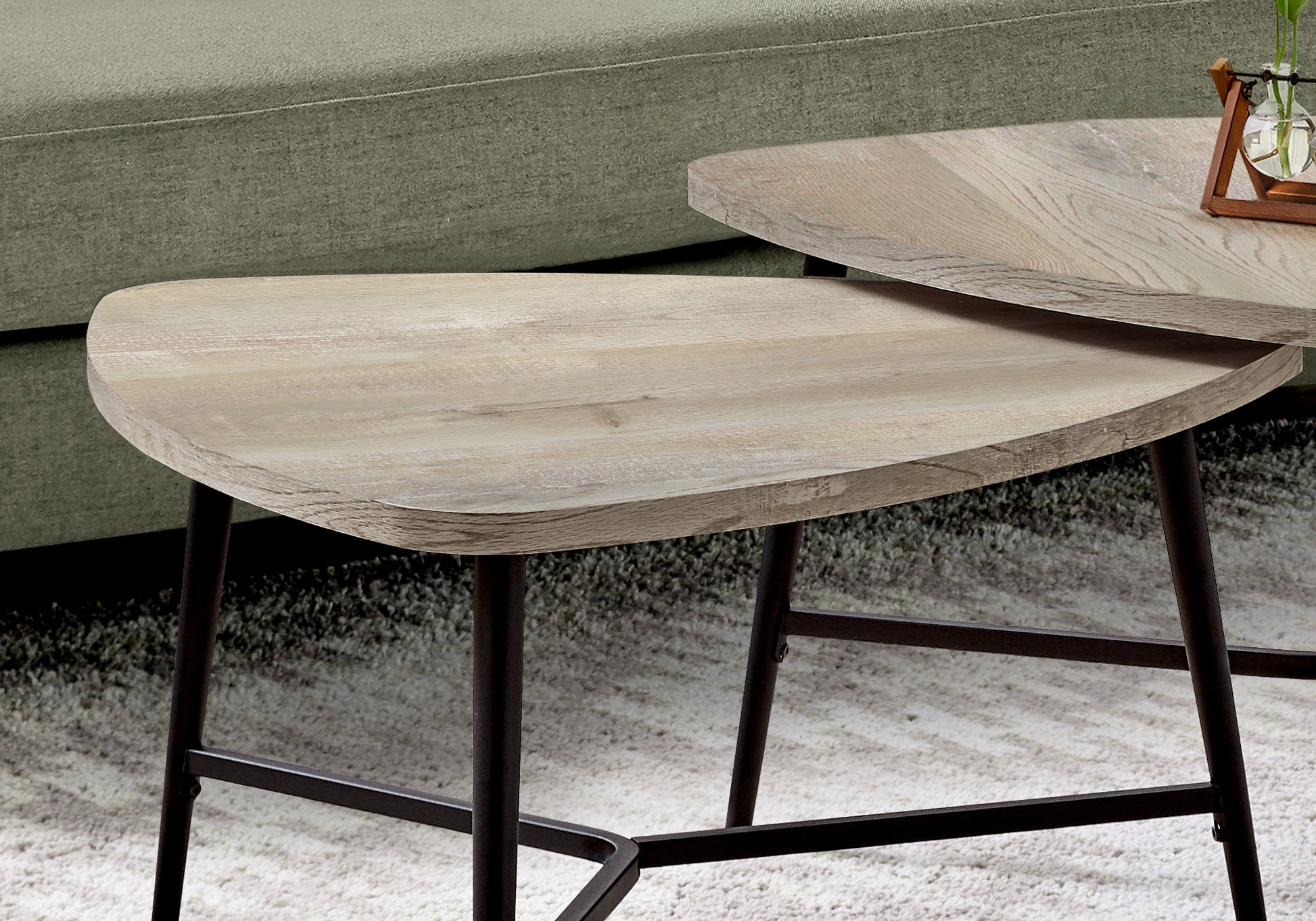 Nesting Coffee Table Set - Taupe Wood/Black Metal-Table Set-DECOROLALA