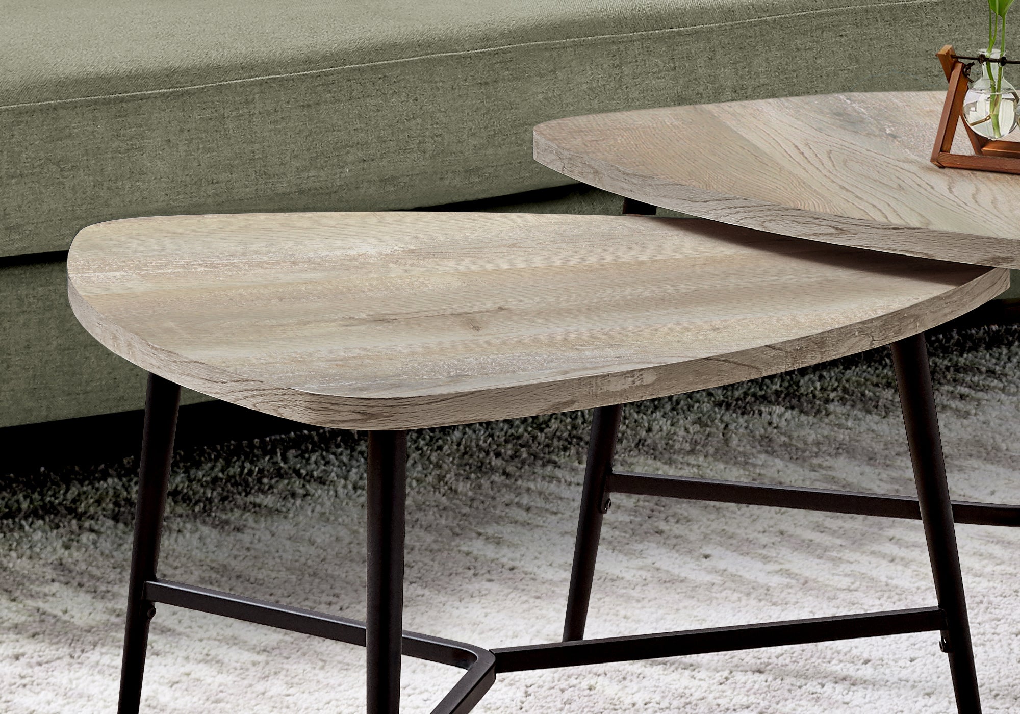 Nesting Coffee Table Set - Taupe Wood/Black Metal-Table Set-DECOROLALA