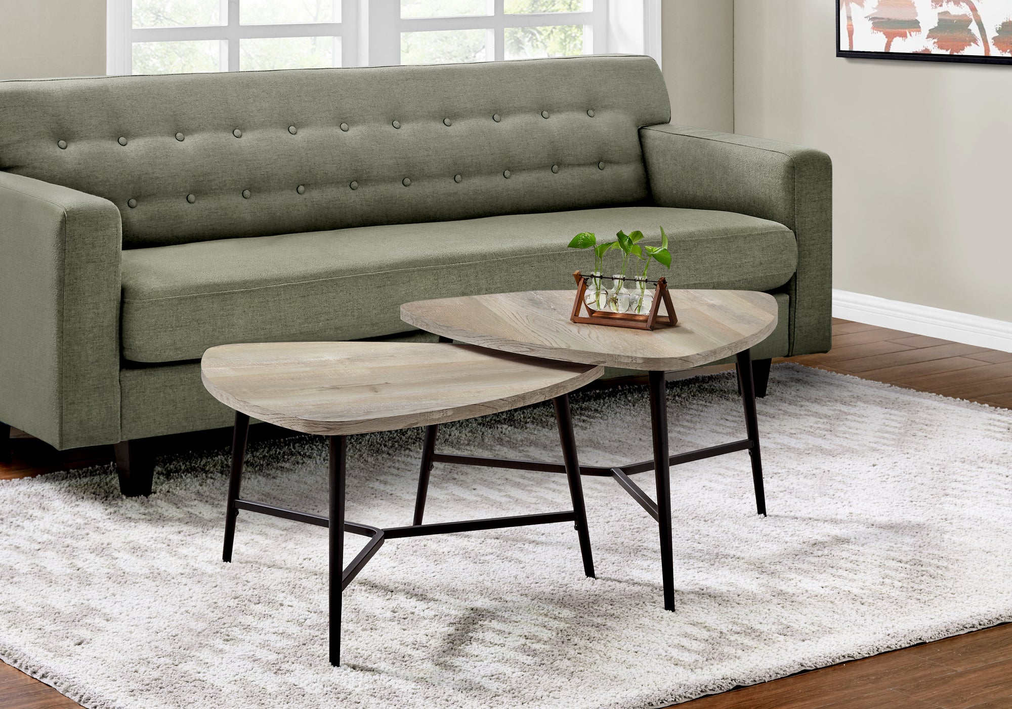 Nesting Coffee Table Set - Taupe Wood/Black Metal-Table Set-DECOROLALA
