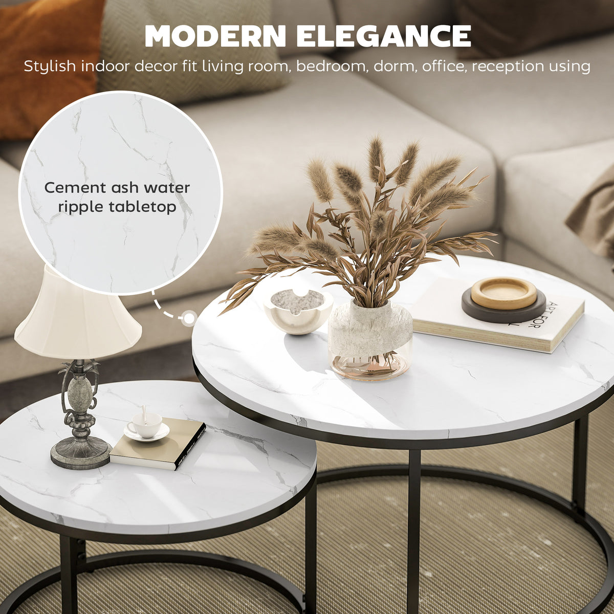 Nesting Coffee Table Set of 2 - Faux Marble White-Home Furnishings > Living Room Furniture > Coffee Tables-DECOROLALA