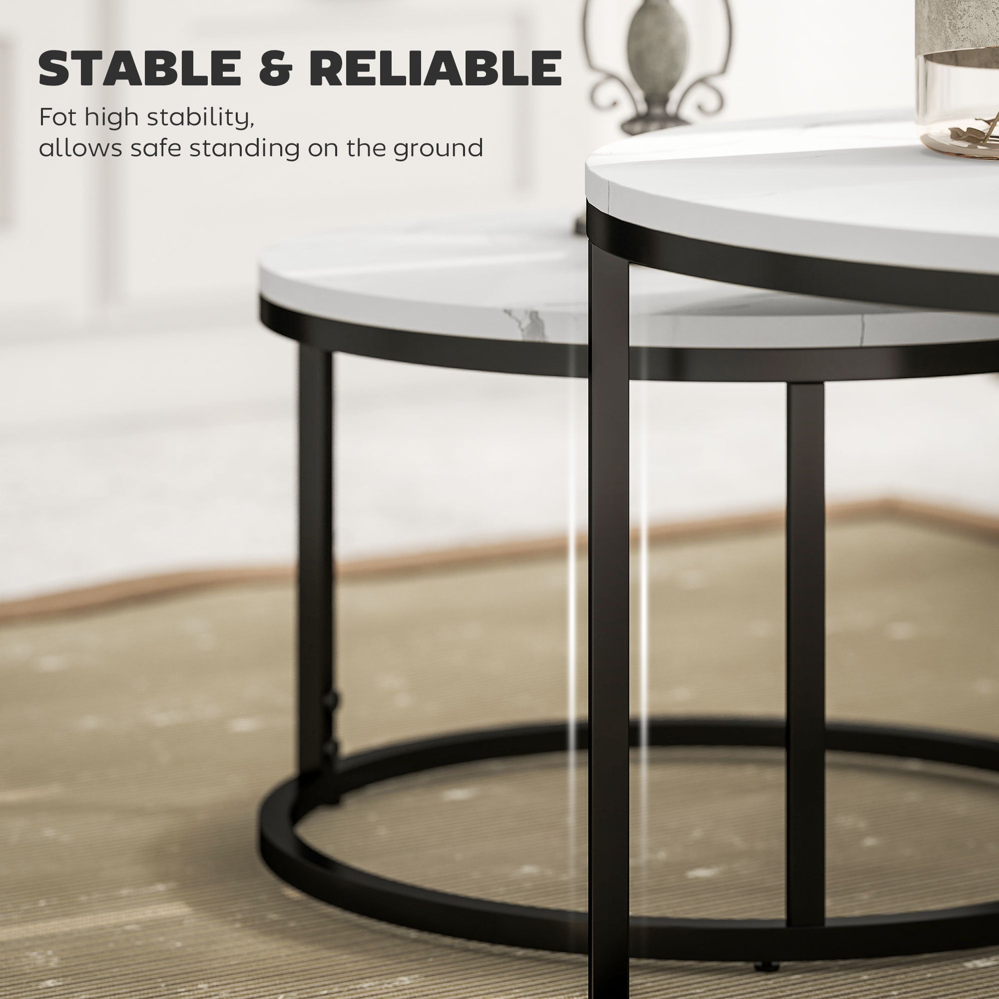 Nesting Coffee Table Set of 2 - Faux Marble White-Home Furnishings > Living Room Furniture > Coffee Tables-DECOROLALA