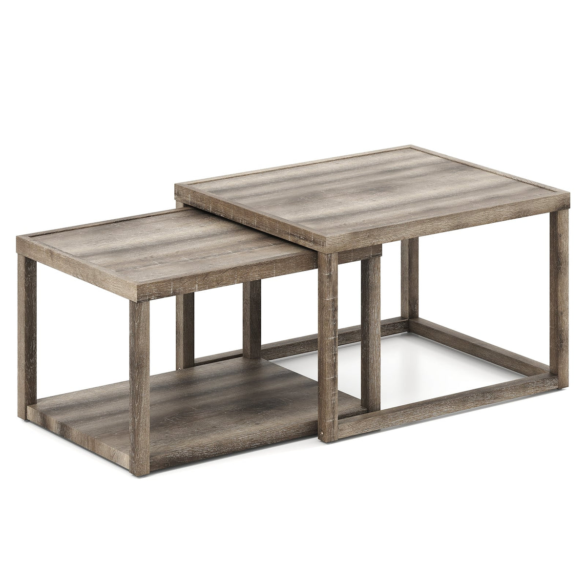 Nesting Coffee Table Set of 2 Stackable Rectangular End Tables-Gray-End & Side Tables-DECOROLALA