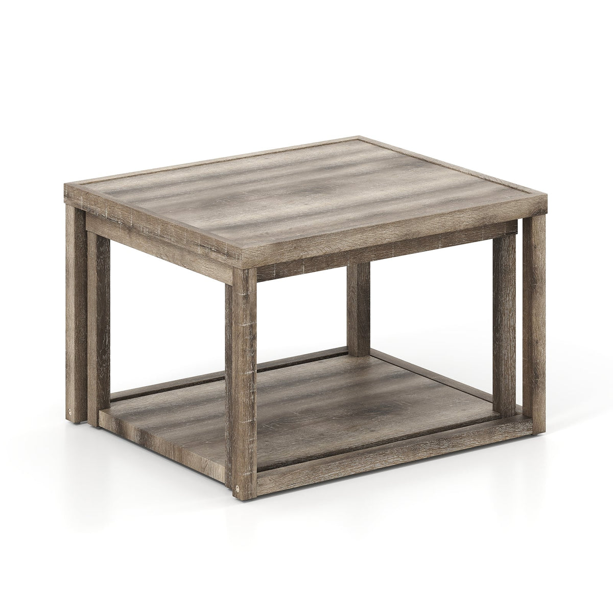 Nesting Coffee Table Set of 2 Stackable Rectangular End Tables-Gray-End & Side Tables-DECOROLALA