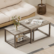 Nesting Coffee Table Set of 2 Stackable Rectangular End Tables-Gray-End & Side Tables-DECOROLALA
