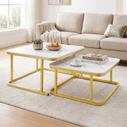 Nesting Coffee Table Set of 2 with Faux Marble Top and Metal Frame-White-Coffee Tables-DECOROLALA