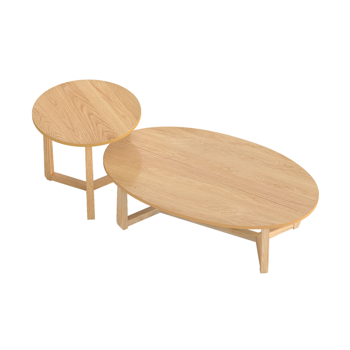 Nesting Coffee Table Set of 2 with Wood Veneered Top and Solid Rubber Wood Legs-Natural-Coffee Tables-DECOROLALA