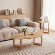 Nesting Coffee Table Set of 2 with Wood Veneered Top and Solid Rubber Wood Legs-Natural-Coffee Tables-DECOROLALA