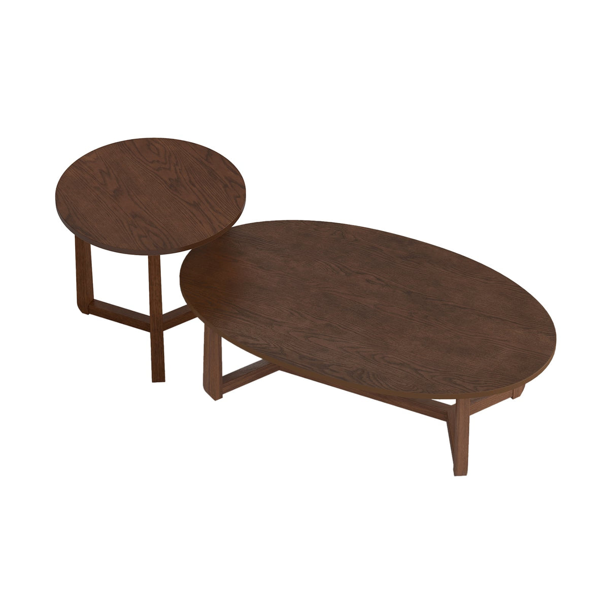 Nesting Coffee Table Set of 2 with Wood Veneered Top and Solid Rubber Wood Legs-Walnut-Coffee Tables-DECOROLALA