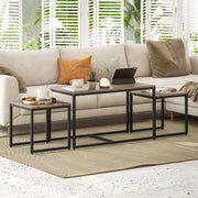 Nesting Coffee Table Set of 3 - Brown Wood Grain Modern MDF-Coffee Tables-DECOROLALA