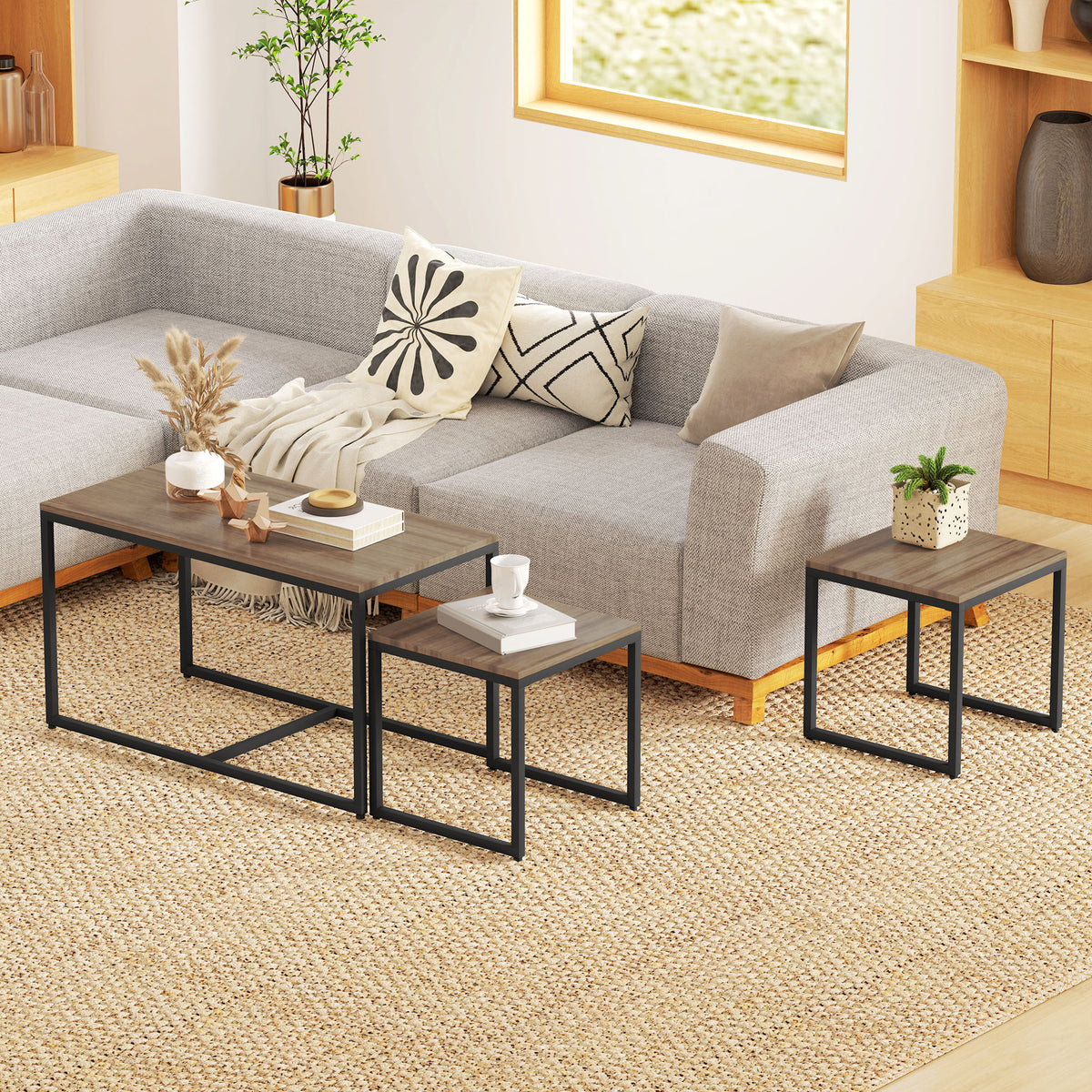 Nesting Coffee Table Set of 3 - Brown Wood Grain Modern MDF-Home Furnishings > Living Room Furniture > Coffee Tables-DECOROLALA