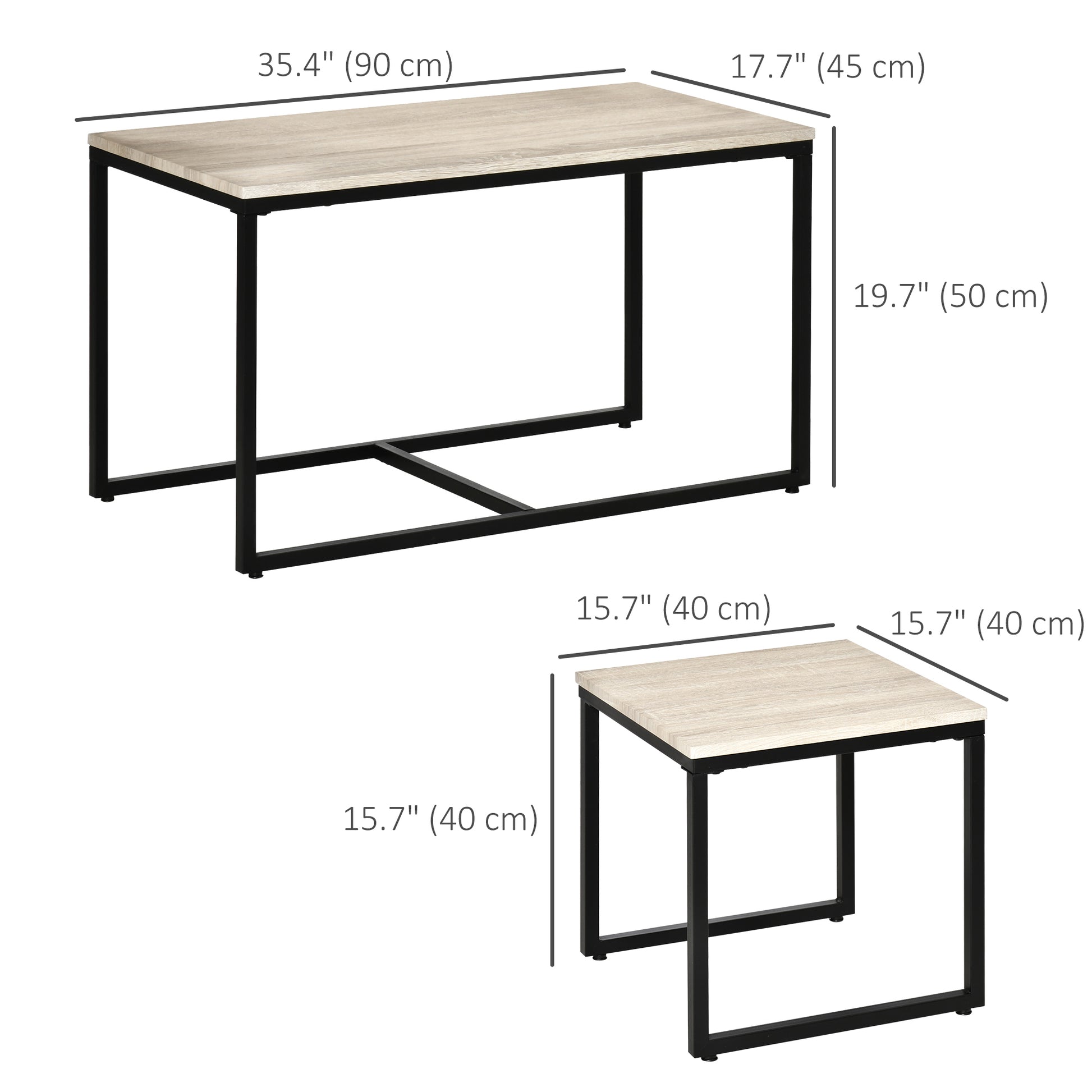 Nesting Coffee Table Set of 3 - Natural and Black Metal-Home Furnishings > Living Room Furniture > Coffee Tables-DECOROLALA