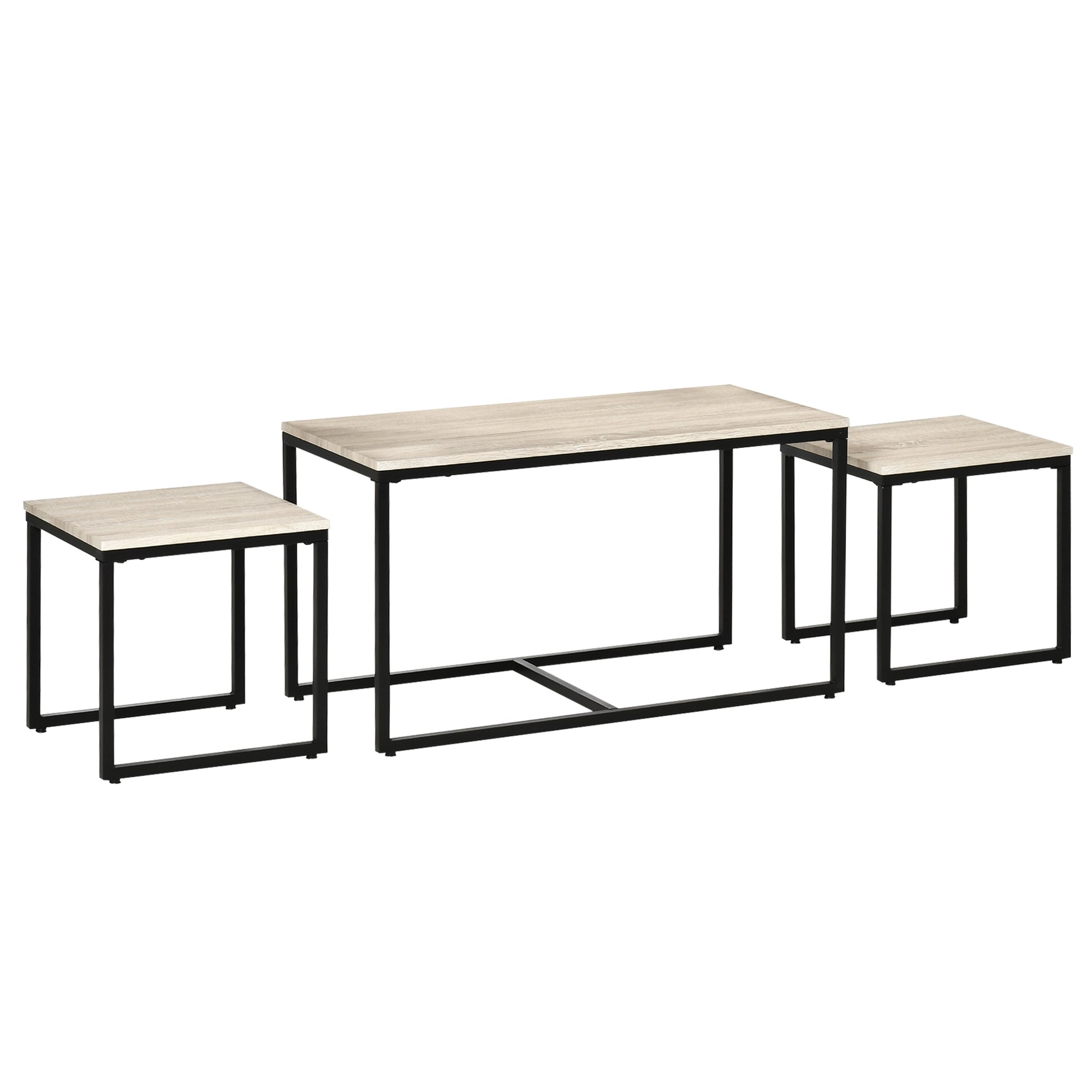 Nesting Coffee Table Set of 3 - Natural and Black Metal-Home Furnishings > Living Room Furniture > Coffee Tables-DECOROLALA