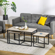 Nesting Coffee Table Set of 3 - Natural and Black Metal-Home Furnishings > Living Room Furniture > Coffee Tables-DECOROLALA