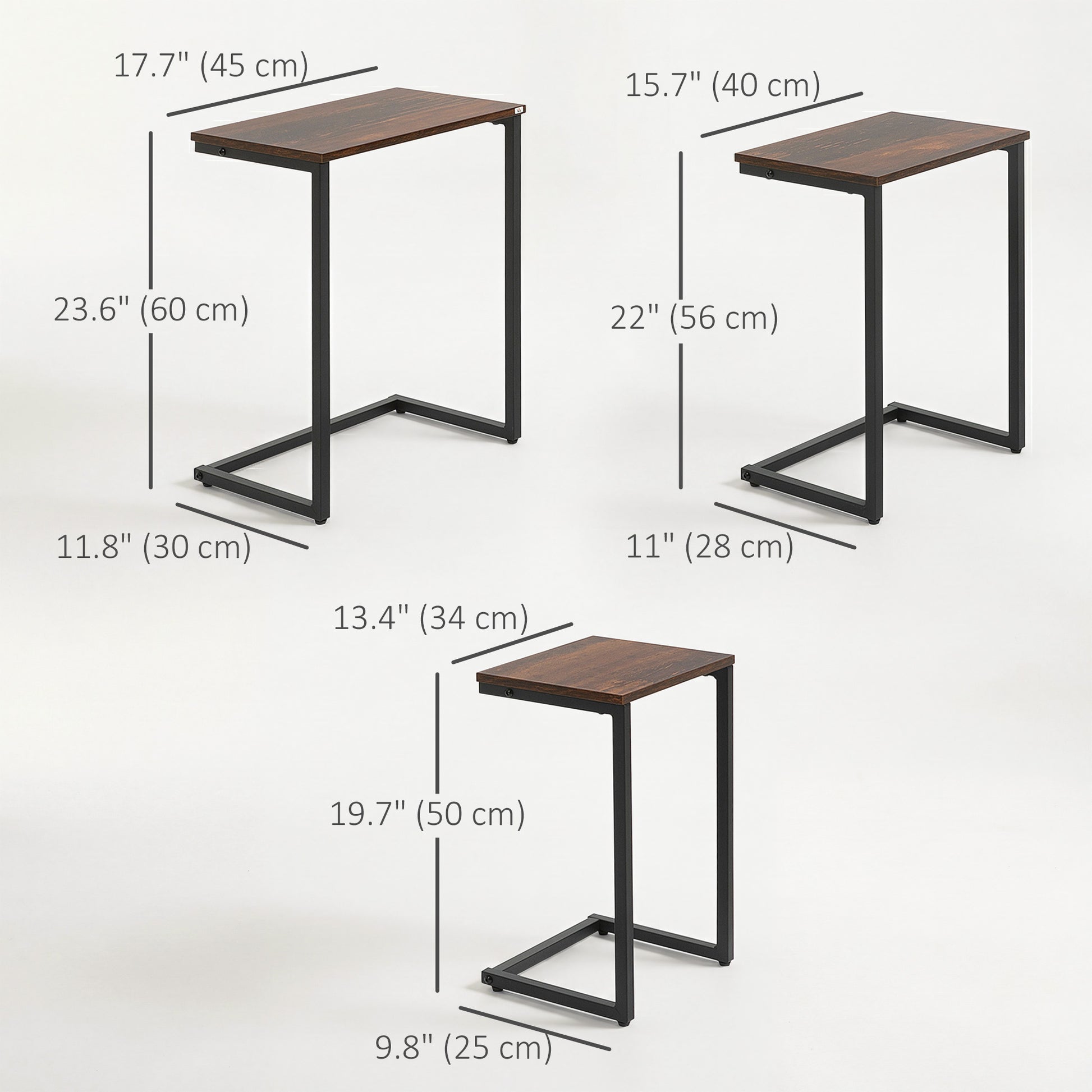 Nesting Coffee Table Set of 3 - Rustic Brown C-Shaped-Home Furnishings > Living Room Furniture > Side¬†Tables-DECOROLALA