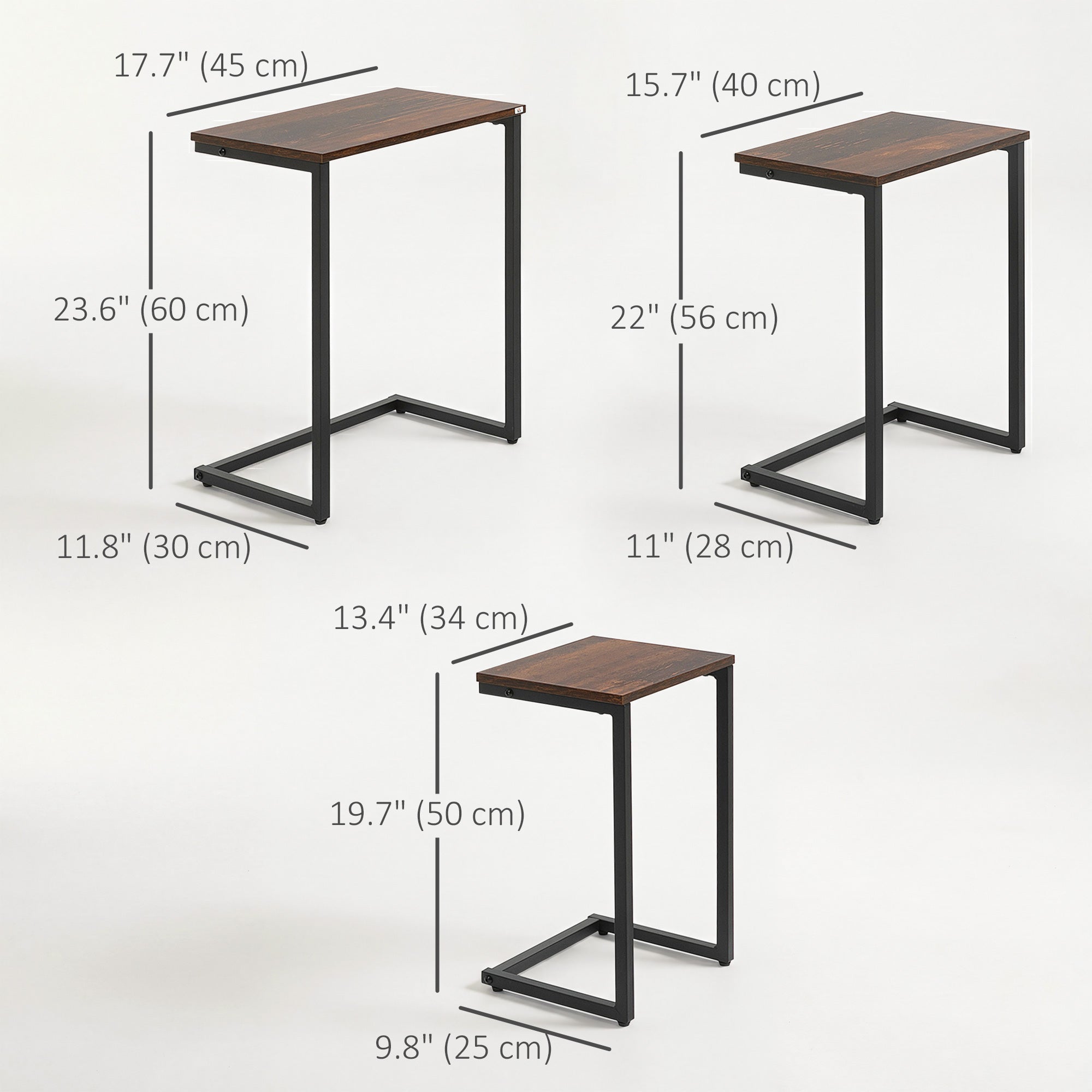 Nesting Coffee Table Set of 3 - Rustic Brown C-Shaped-Home Furnishings > Living Room Furniture > Side¬†Tables-DECOROLALA