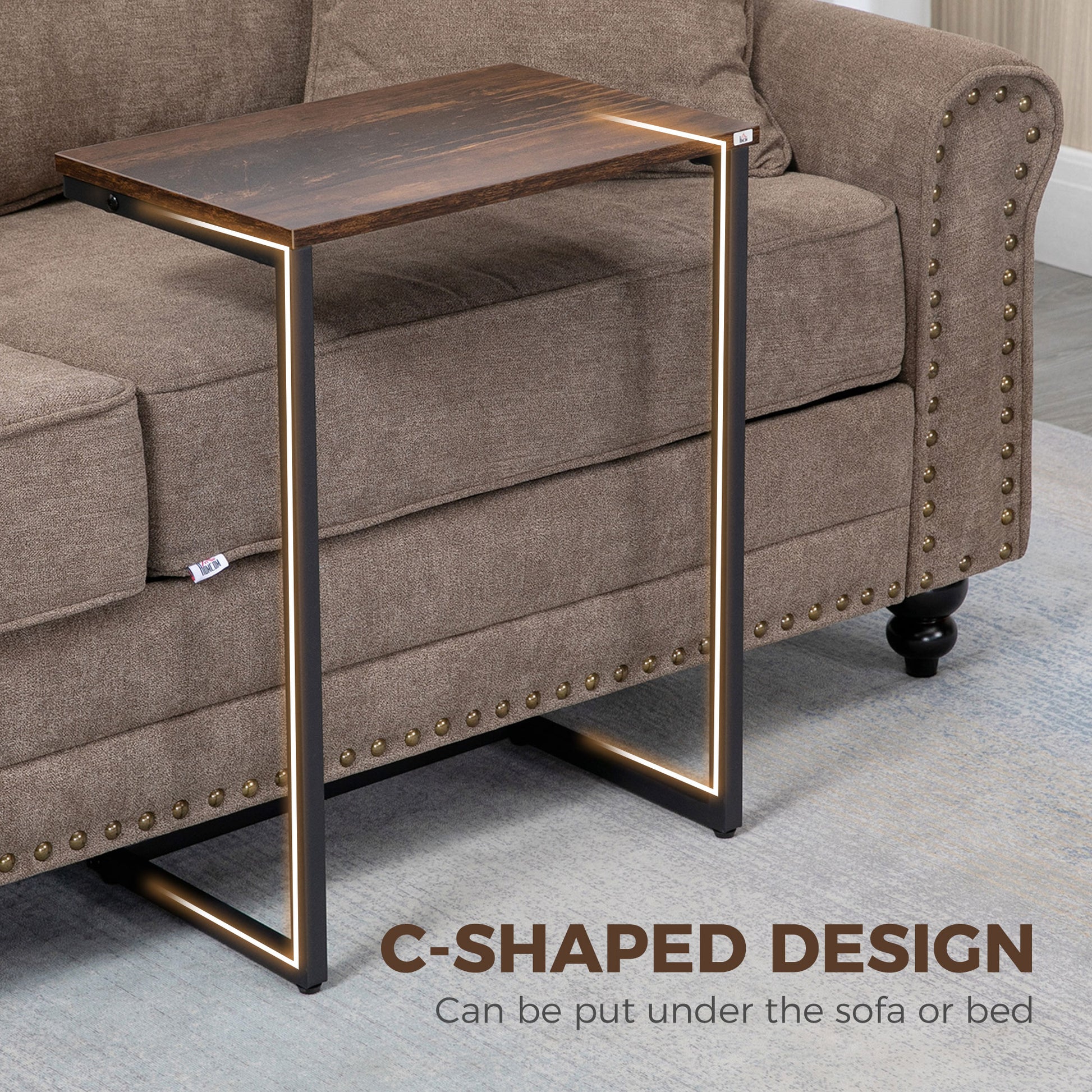 Nesting Coffee Table Set of 3 - Rustic Brown C-Shaped-Home Furnishings > Living Room Furniture > Side¬†Tables-DECOROLALA