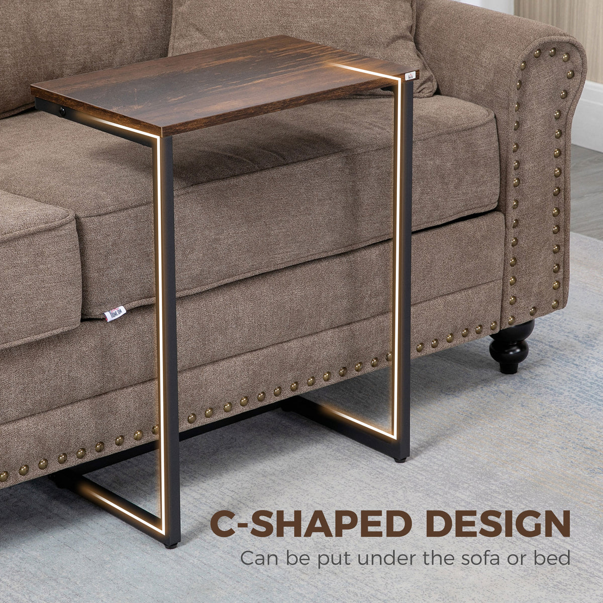 Nesting Coffee Table Set of 3 - Rustic Brown C-Shaped-Home Furnishings > Living Room Furniture > Side¬†Tables-DECOROLALA